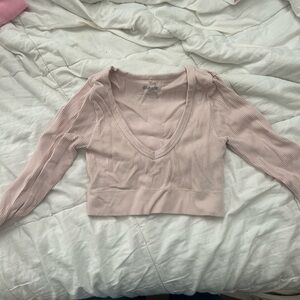 Garage Ribbed V-Neck Crop Top in Light Pink-GARAGE